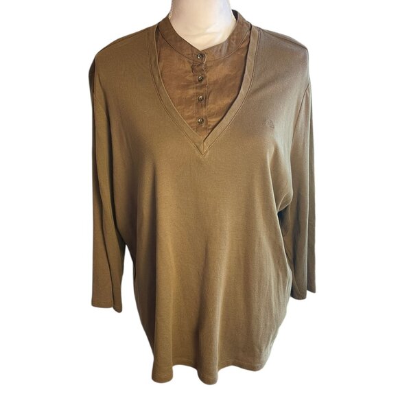 Lauren Ralph Lauren Tops - Lauren Ralph Lauren Womens Brown V Neck Henley Layered Look Top XL Casual Comfy